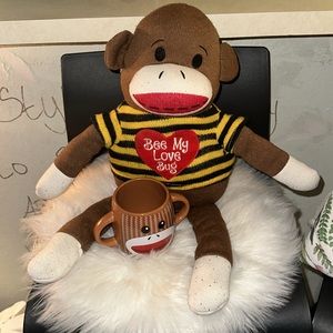 Dan Dee Collector's Choice Sock Monkey Plush & Galerie Candy Double Handle Mug